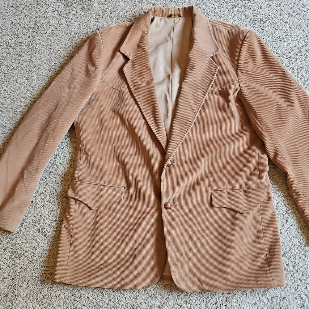 Pioneer Wear Blazer Mens 46L Corduroy Western Rockabilly Elbow Patches‎ Brown